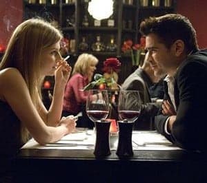 Colin Farrell and Clemence Poesy in Cafedraal in Bruges in In Bruges