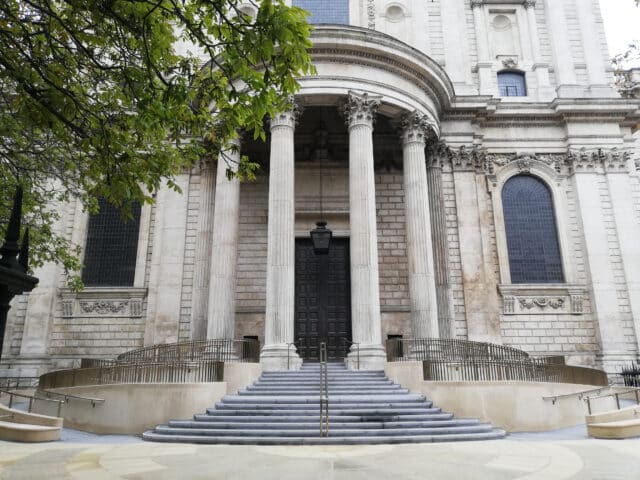 Ramps st St Pauls Cathedral Hidden by Grey stone wall