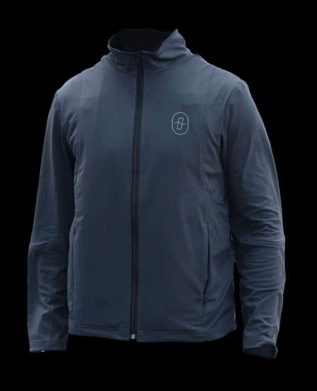 blue grey jacket on a black background
